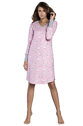 Italian Fashion Damen warme Nachthemd Nachtwäsche aus Baumwolle Rundhals Lässige Schlafhemd Sleepshirt Sleepwear Schlafanzug Model Herbst und Winter 2021 (L, Rosa/Melange) von Italian Fashion