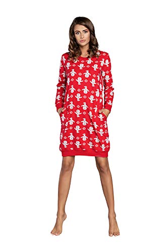 Italian Fashion Damen warme Nachthemd Nachtwäsche aus Baumwolle Rundhals Lässige Schlafhemd Sleepshirt Sleepwear Schlafanzug Model Herbst und Winter 2021 (M, Rot) von Italian Fashion