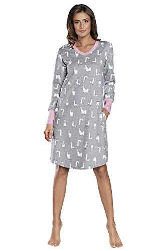 Italian Fashion Damen warme Nachthemd Nachtwäsche aus Baumwolle Rundhals Lässige Schlafhemd Sleepshirt Sleepwear Schlafanzug Model Herbst und Winter 2021 (S, Melange/Rosa) von Italian Fashion