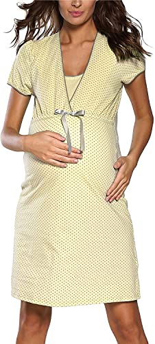 Italian Fashion IF Nachthemd Damen Geburt Stillnachthemd Mutterschaft Schwangerschaft Nachtwäsche Umstandsmode mit Durchgehender Knopfleiste geburtshemd für Schwangere (M, Gelb) von Italian Fashion