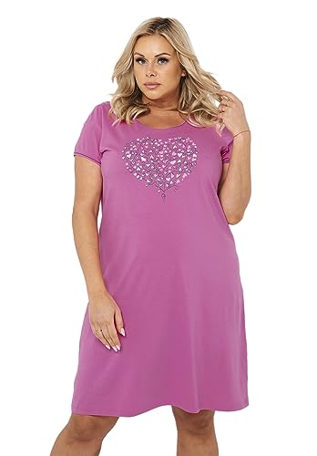 Italian Fashion IF Ontega Damen kurzes Nachthemd Kurzarm aus 100% Baumwolle,rosa mit Herz, Gr. XL von Italian Fashion