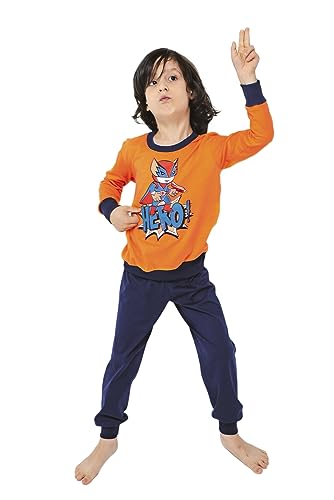 Italian Fashion IF Remek Jungen moderner Pyjama 100% Baumwolle Langarm, Schlafanzug Orange/Blau, Gr. 6 Jahre (110-116) von Italian Fashion