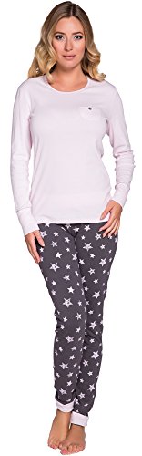 Italian Fashion Schlafanzug Damen Pyjama Set Frühling Nachtwäsche Zweiteiliger Hausanzug Langarm 2021 (S, Rosa) von Italian Fashion