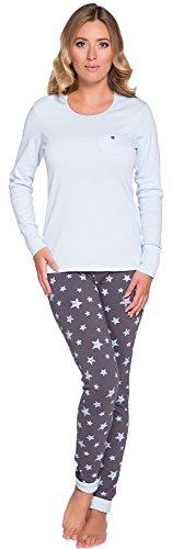 Italian Fashion Schlafanzug Damen Pyjama Set Frühling Nachtwäsche Zweiteiliger Hausanzug Langarm 2021 (XL, Blau) von Italian Fashion