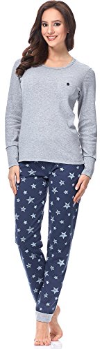 Italian Fashion IF Schlafanzug Damen Pyjama Set Frühling Nachtwäsche Zweiteiliger Hausanzug Langarm 2021 (XL, Melange/Dunkelblau) von Italian Fashion