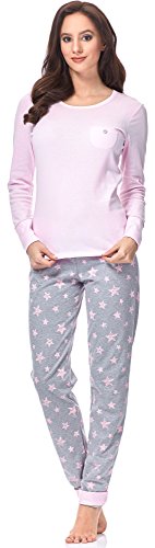 Italian Fashion Schlafanzug Damen Pyjama Set Frühling Nachtwäsche Zweiteiliger Hausanzug Langarm 2021 (XL, Rosa/Melange) von Italian Fashion