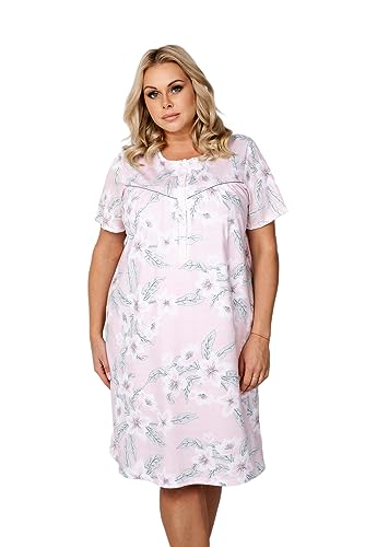 Italian Fashion IF Surfinia Damen knielanges Nachthemd Kurzarm 100% Baumwolle, rosa Blumen, Gr. XXL von Italian Fashion