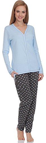 Schlafanzug Damen Pyjama Set - Knopfleiste | Lang Zweiteilige Nachtwäsche Sleepwear Schlafanzughose PJ Set mit Langarm Shirt Hausanzug von Italian Fashion