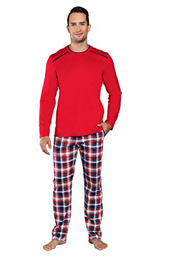 Italian Fashion Set Männerpyjama Schlafanzug Zweiteiler Langarm Herrenhausanzug (L, Rot) von Italian Fashion