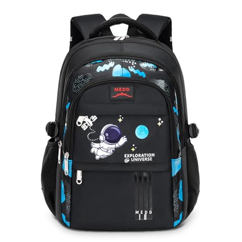 IvyH Kinderrucksack Jungen Schultasche für 1-6. Klasse, Wasserdichte Leichte Große Kapazität Rucksack Schule für Jungen von 6-12 Jahren, Ergonomisch Gestalteter Rucksack, Schwarz von IvyH