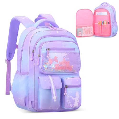 IvyH Kinderrucksack Mädchen Rucksack Kinder 6-10 Jahren, Schultasche Mädchen 1-3. Klasse Schulranzen Groß für Grundschule Kindergartenrucksack für Schule und Reisen, Lila von IvyH