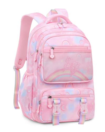 IvyH Kinderrucksack Mädchen Schulrucksack Große, Schulranzen Mädchen 2-6. Klasse, Wasserdicht Rucksack für Kinder（7 8 9 10 11 12 Jahre-Rosa von IvyH