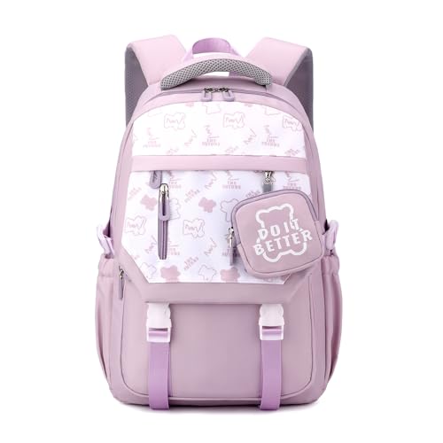 IvyH Schulrucksack für Teenager Mädchen - Kinderrucksack mit Großer Kapazität - Schulranzen Mädchen 5 6 9.klasse - Wasserdicht Lässiger Rucksack für Schule & Freizeit, Lila von IvyH