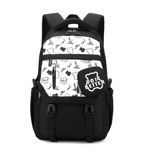 IvyH Schulrucksack für Teenager Mädchen - Kinderrucksack mit Großer Kapazität - Schulranzen Mädchen 5 6 9.klasse - Wasserdicht Lässiger Rucksack für Schule & Freizeit, Schwarz von IvyH