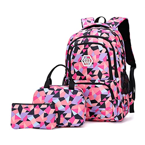 IvyH Schulrucksack Mädchen Teenager, Kinderrucksack mit Lunch-Taschen Bleistift Etui Rucksäcke Jugendliche Jungen 3-In-1 Schulranzen für Schule,Schwarz von IvyH