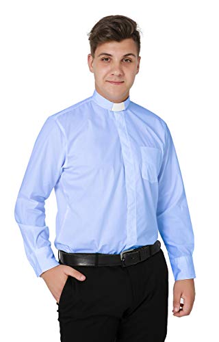 IvyRobes Herren Priesterhemd mit Tab Kollar Kragen Pfarrer Langarm Priester Klerus Hemd Himmelblau 38-39 EU (15) von IvyRobes