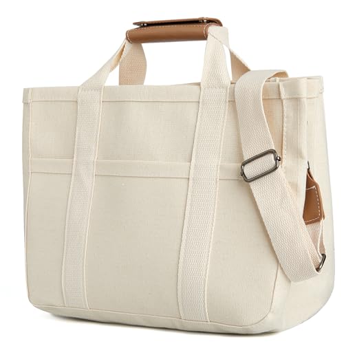 IwIeIaIrI Canvas-Tragetasche – Umhängetasche mit mehreren Taschen für Damen, Beige von IwIeIaIrI