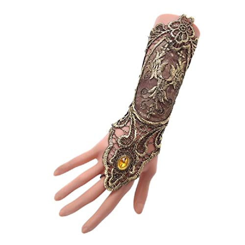 Goldfarbener Handschuh für Damen, mit Kristall-Stickerei, Spitzenhandschuh und verstellbarem Ring mit langem Armband, Damen-Hochzeitszubehör, Armband-Ringhalter für Frauen, Armband, Ring, von Ixkbiced