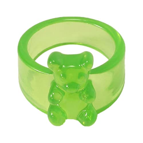 Ixkbiced Süßer Bonbonfarbener kleiner Bär-Ring, kreativ, bunt, Fingerring, Mädchen, Geschenk, Cartoon, stapelbar, bunt, Harz, transparent, Fingerring, Party-Schmuck, Geschenk für Mädchen von Ixkbiced