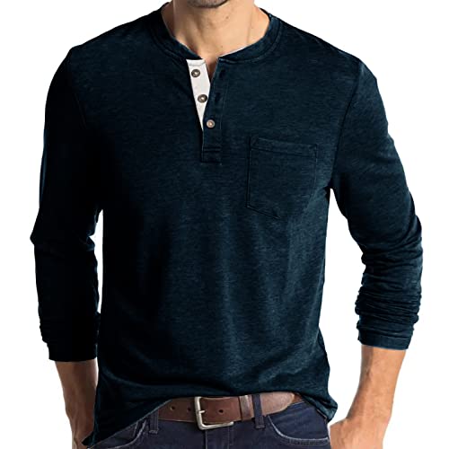 Herren-T-Shirt, modisch, lässig, kurzärmelig, Henley-T-Shirt, Tops, navy, M von IyMoo