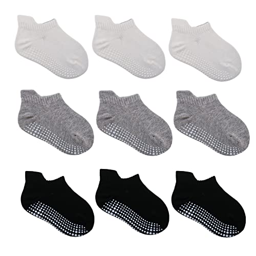 J Poqobog Baby Jungen Stoppersocken Mädchen Socken Rutschfeste Söckchen abs rutschfeste Kleinkinder Kinder Anti Rutsch Socken Sportsocken antirutsch (4-7 Jahre, schwarz weiß grau) von J Poqobog