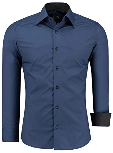 J'S FASHION Herren-Hemd - Slim-Fit - Langarm-Hemd Freizeithemd - Bügelleicht - Navyblau S von J'S FASHION