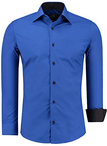 J'S FASHION Herren-Hemd - Slim-Fit - Langarm-Hemd Freizeithemd - Bügelleicht - Royalblau 3XL von J'S FASHION