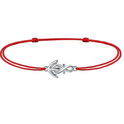 J.Endéar Fußkettchen Infinity Anker für Damen Mädchen Sterling Silber 925 Cord Handgefertigt Schmuck Sommer Strand Unendlichkeit Liebe Freundschaft Geschenk, Rot von J.Endéar