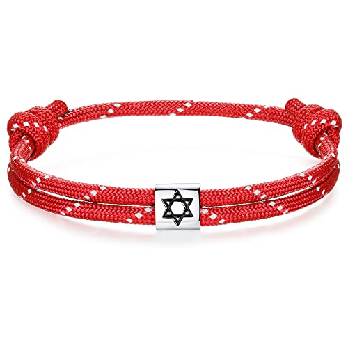 J.Endéar Davidstern Nautisches Armband Silber 925 | Handgefertigtes Segeltau Paracord Surfer Armband | Herren Damen Jungen Jüdischer Schmuck Schutz Amulett Spirituelles Geschenk, Rot von J.Endéar