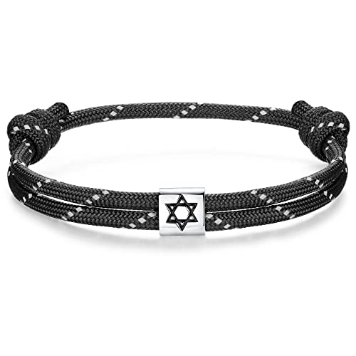 J.Endéar Davidstern Nautisches Armband Silber 925 | Handgefertigtes Segeltau Paracord Surfer Armband | Herren Damen Jungen Jüdischer Schmuck Schutz Amulett Spirituelles Geschenk, Schwarz von J.Endéar