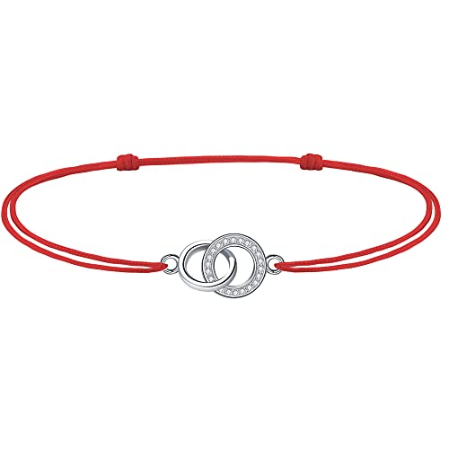 J.Endéar Interlocking Kreis Fußkettchen Damen Mädchen Kordel Kette Silber 925 Doppelring 34cm Verstellbares Handgemachtes Fußkettchen für Sommer Strand Geschenk, Rot von J.Endéar