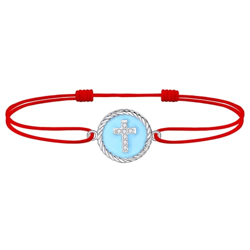 J.Endéar Glücksschnur Fußkettchen Kreuz, Damen Mädchen Fußkettchen Verstellbar, Boho Sommer Strand Fußkettchen, Rote Kordel Wasserdichtes Fußkettchen, Original Schmuck von J.Endéar