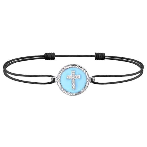 J.Endéar Glücksschnur Fußkettchen Kreuz, Damen Mädchen Fußkettchen verstellbar, Boho Sommer Strand Fußkettchen, Schwarze Kordel wasserdichtes Fußkettchen, Originalschmuck von J.Endéar