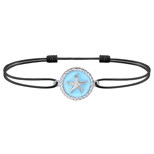 J.Endéar Glücksschnur Fußkettchen Seestern, Damen Mädchen Fußkettchen Verstellbar, Boho Sommer Strand Fußkettchen, Schwarze Kordel Wasserdichtes Fußkettchen, Originalschmuck von J.Endéar