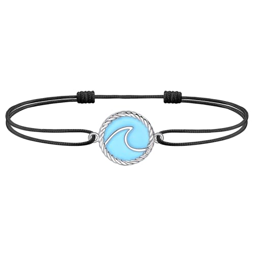 J.Endéar Glücksschnur Fußkettchen Welle, Damen Mädchen Fußkettchen Verstellbar, Boho Sommer Strand Fußkettchen, Schwarze Kordel Wasserdichtes Fußkettchen, Original Schmuck von J.Endéar