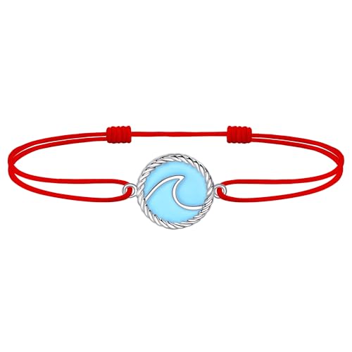 J.Endéar Glücksschnur Fußkettchen Welle, Damen Mädchen Fußkettchen verstellbar, Boho Sommer Strand Fußkettchen, Rotes Kordel wasserdichtes Fußkettchen, Originalschmuck von J.Endéar