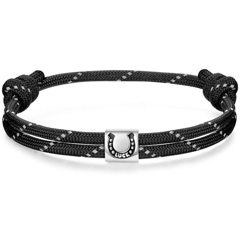 J.Endéar Nautisches Armband Hufeisen für Herren, Armband Silber 925 Damen Armband Paracord Surf, Viel Glück Schmuck für Jungen, Schwarz von J.Endéar