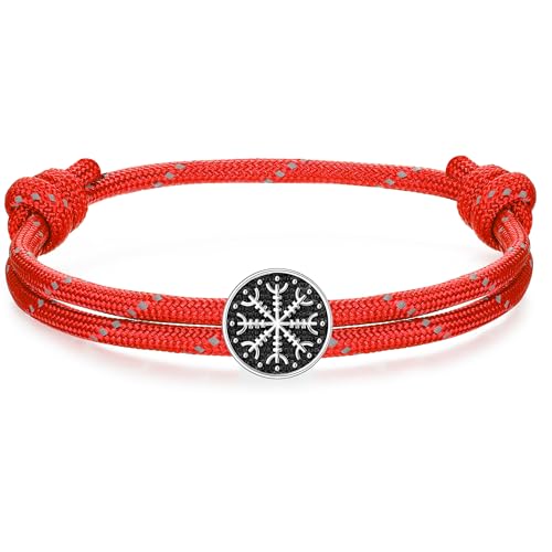 J.Endéar Nautisches Armband Wikinger Kompass für Herren, Silber 925 Vintage Schmuck für Damen, Surf Paracord Armband Rot für Jungen von J.Endéar