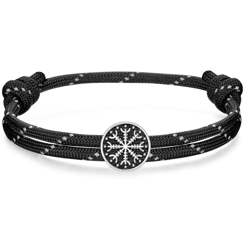 J.Endéar Nautisches Armband Wikinger Kompass für Herren, Silber 925 Vintage Schmuck für Damen, Surf Paracord Armband Schwarz für Jungen von J.Endéar