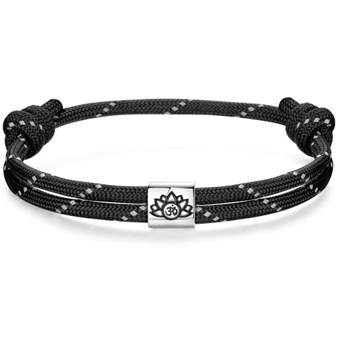 J.Endéar Nautisches Armband für Herren, Om Lotusblume Armband Silber 925, Schwarzes Paracord Surf Armband für Jungen, Yoga Meditation Schmuck für Damen von J.Endéar