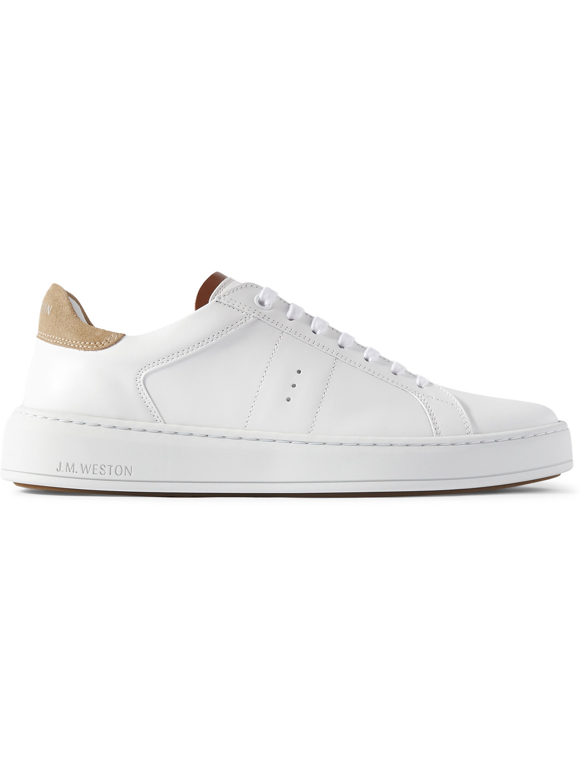 J.M. Weston - On Time Suede-Trimmed Leather Sneakers - Men - White - UK 7 von J.M. Weston