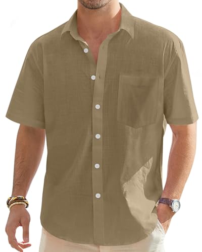 J.VER Hemd Herren Kurzarm Sommerhemd Herren Freizeithemd Leinenhemd Regular Fit Men Shirts,Dunkelkhaki,3XL J.VER Hemd Herren Kurzarm Sommerhemd Herren Freizeithemd Leinenhemd Regular Fit Men Shirts,Dunkelkhaki,3XL von J.VER