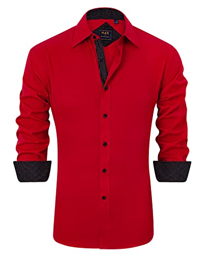 J.VER Herren Casual Langarm Stretch Kleid Hemd Faltenfrei Regular Fit Button Down Shirts, hellrot, Mittel von J.VER