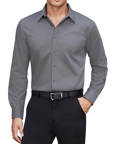 J.VER Herren Hemd Antifouling Faltenfrei Hemden Männer Unifarben Hemd Anzug Hochzeit Hemd Business Casual Shirt,Dunkelgrau,XXL von J.VER