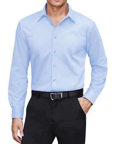 J.VER Herren Hemd Blau Wasserdichtes Bügelfrei Langarmshirt Männer Freizeit Hemden Regular Fit Unifarben Oberhemden,Hellblau,3XL von J.VER