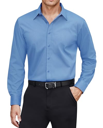 J.VER Herren Hemd Blau Wasserdichtes Bügelfrei Langarmshirt Männer Freizeit Hemden Regular Fit Unifarben Oberhemden,Staub Blau,L von J.VER