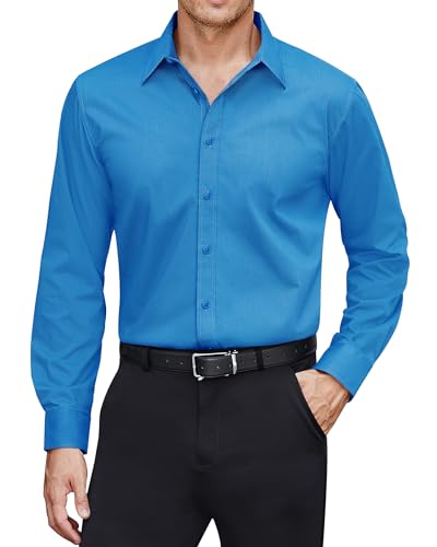 J.VER Herren Hemd Blau Wasserdichtes Bügelfrei Langarmshirt Männer Freizeit Hemden Regular Fit Unifarben Oberhemden,Türkis,L von J.VER