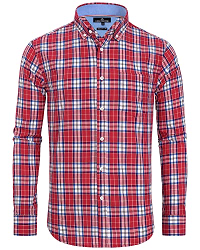 J.VER Herren Hemd Bügelfrei Karohemd Button Down Trachtenhemden Herren Sommerhemd Casual Modische Carnival Langarm Shirt,Rot Weiß Blau,4XL von J.VER