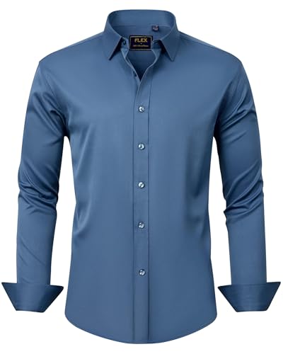 J.VER Herren Hemd Unifarben Stretch Langarm männer Hemden Regular fit Herrenhemden Freizeithemden Bügelleichtes Businesshemd Anzug Hemd,Graublau,3XL von J.VER