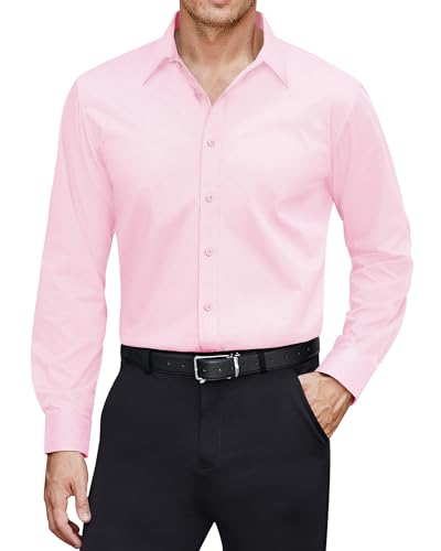 J.VER Herren Hemd Regular Fit Antifouling Hemd Langarm Baumwolle Oberhemden Bügelfrei Elastiscer Button Down Hemd Herren,Rosa,3XL von J.VER